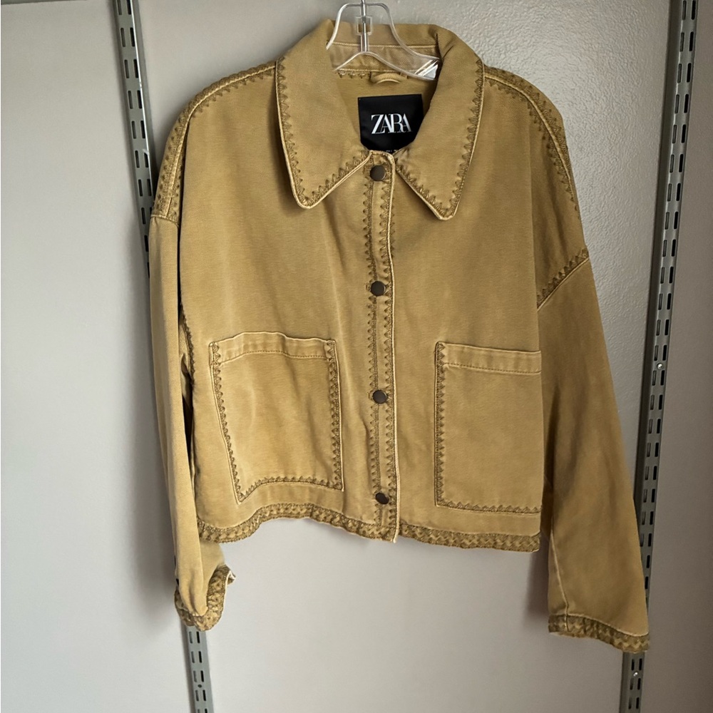 Zara Khaki Denim Utility Jacket for Women